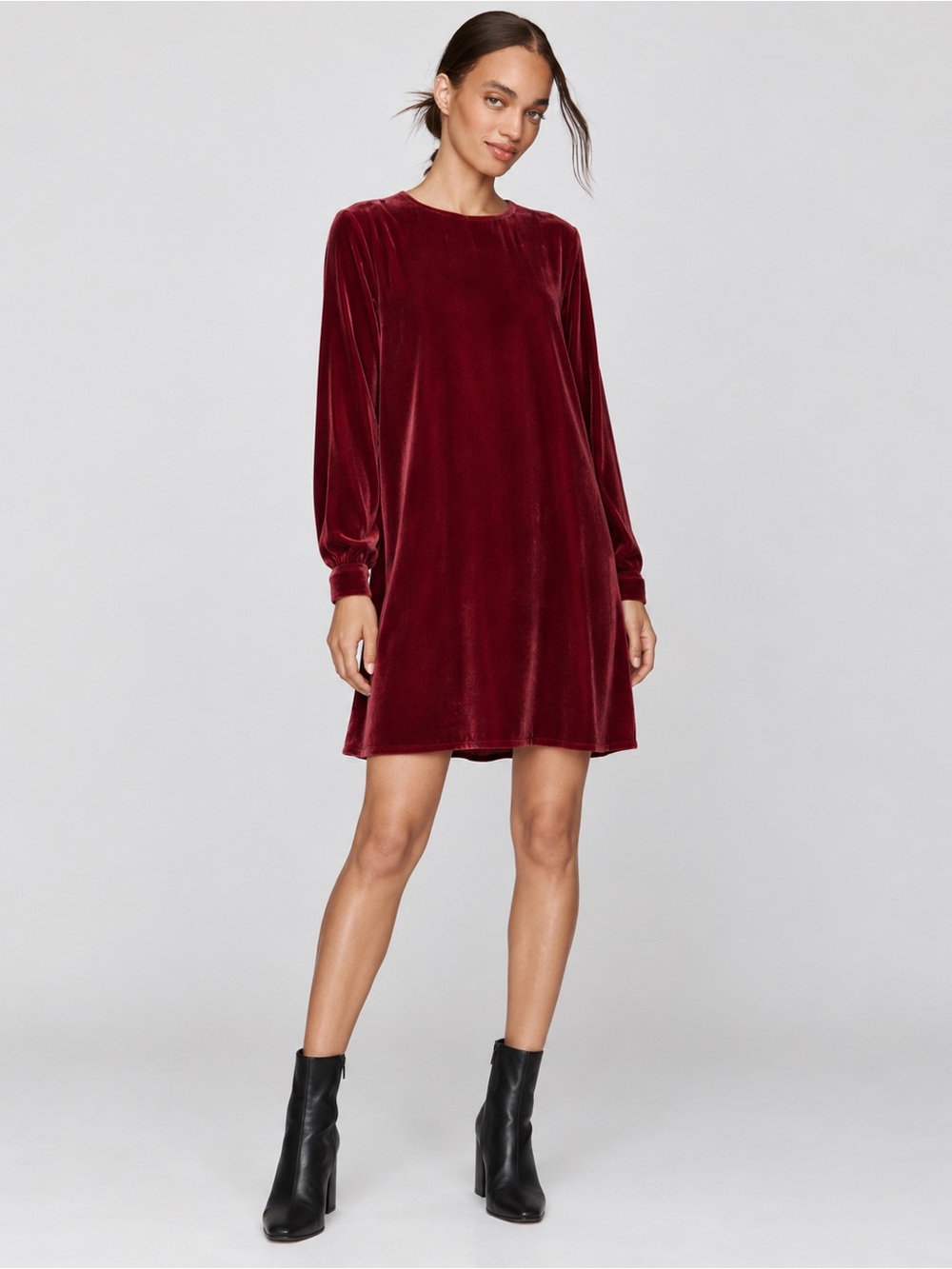 NWT Eileen Fisher Velvet Silk Crew Neck Long Sleeve Shift Dress Sz S